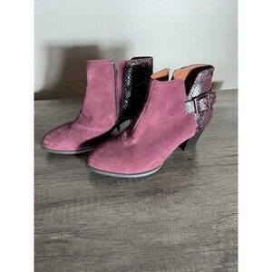 Vionic Naomi Snake Womens Size 7.5 Maroon Suede Snake Print Ankle Boots Shoes